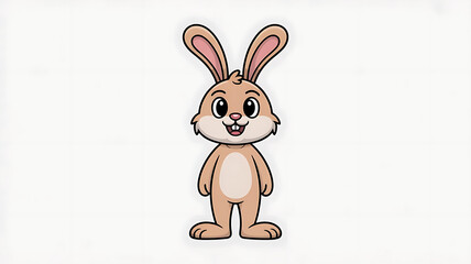 Fototapeta premium Cute anthropomorphic brown rabbit character with big ears and smiling face