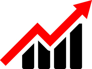 Red zigzag arrow showing an upward trajectory and fluctuating market performance isolated on transparent background © Tahmina
