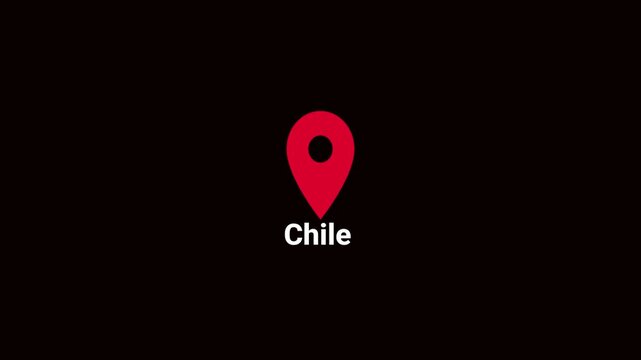 Abstract Chile map location pin animation. Country location pin pointer icon animated on black background, GPS location tracking animation. 4K video	
