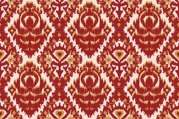 Floral ethnic ikat traditional orientation seamless pattern for print, cloth, shirt design. Ethnic damask in digital print. Batik pattern, Indian ikat, Block print, Digital textile, Bandana style.