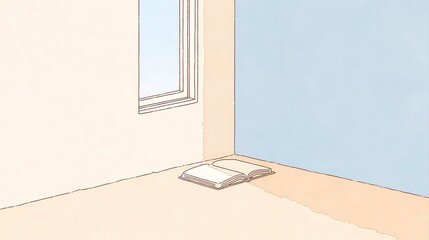 ミニマルな室内空間と本のイラスト 背景素材