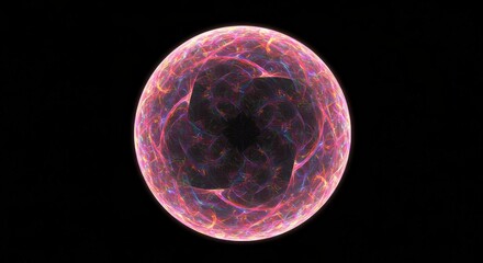 Naklejka premium Glowing energy orb displays intricate luminous patterns against a deep black background