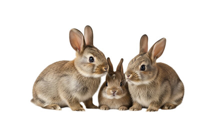 Obraz premium Easter day bunny trio isolated on transparent background cute brown rabbits