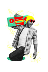 Composite trend artwork 3D sketch image photo collage of young man style cool eyewear happy face...