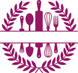 Kitchen Utensils Within Laurel Wreath Frame cooking