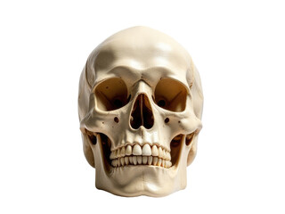 Obraz premium A detailed image of a human skull on a white background, ideal for medical and anatomy-related uses