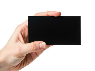 Obraz premium A person holds a black business card in their hand, suitable for corporate or professional use