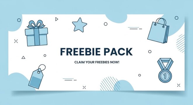 Freebie Pack Banner - Gift Box, Shopping Bag, Tag, Medal. Claim Freebies Now!