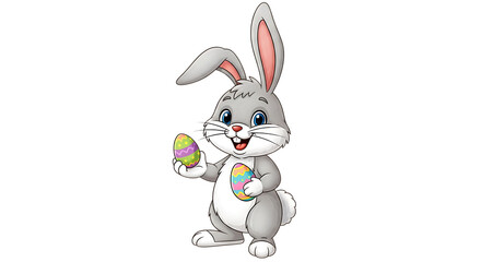 Obraz premium Easter day bunny holding colorful egg isolated on transparent background