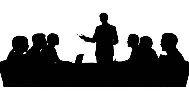 A professional standing in front of a group, leading a business meeting or presentation