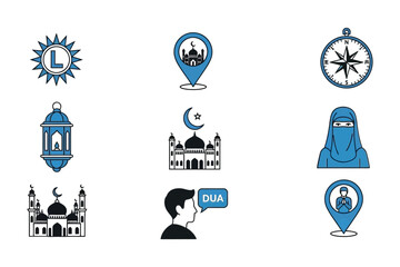 Ramadan icons and symbols mosque architecture prayer and fasting concepts cultural and religious vector graphics