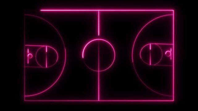 Pink Neon Outline of a Basketball Court on Black Background sport game