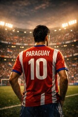 Fototapeta premium Paraguay Football Player Number 10 Standing in World Cup Stadium