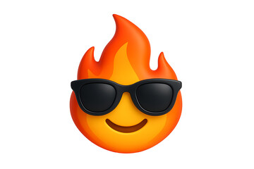 Cool flame emoji wearing sunglasses isolated on transparent background symbolizing heat fun party popular trend fire element expression and emotional social communication design render