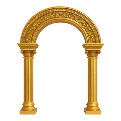 Ornate golden decorative arch structure with intricate design and classical columns isolated on black background representing luxury architecture elegance historical detail 