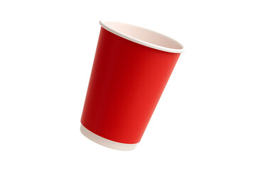 Red paper coffee cup mockup representing takeaway beverage container eco friendly recyclable disposable food packaging design isolated on transparent background