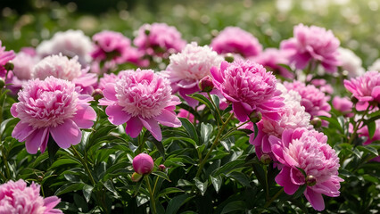 Fototapeta premium Field Of Pink And White Peonies In Bloom flowers garden