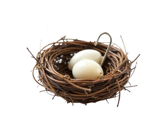 Obraz premium A simple and cozy scene of two eggs lying in a nest against a clean white background