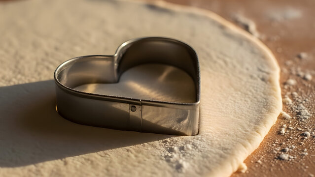 Heart Shaped Cookie Cutter on Rolled Dough Keywords: baking, dou