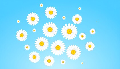 Digitally created illustration of daisies floating against a soft, gradient blue background