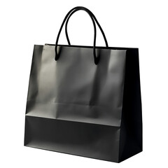 Elegant black paper shopping bag with rope handles for retail mockup isolated on transparent background