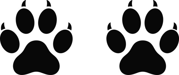 Fototapeta premium Black silhouette of two animal paw prints side by side, perfect for pet care, design, logo, tracking, or decoration.