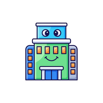Cute Cartoon Smiling Office Building Mascot Icon in Mbe Style
