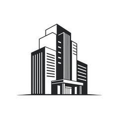 Modern Skyscraper Building Logo Icon Black and White Vector Illustration