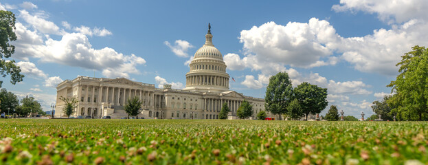 Washington DC. Capitol dome. Congress and Senate Capitol building in Washington D.C.. USA flag over...