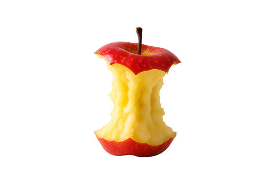 Half eaten red apple core with juicy texture showing fresh fruit details isolated on transparent background