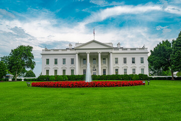 White House in Washington DC. American presidents residence. Iconic White House building. Federal...