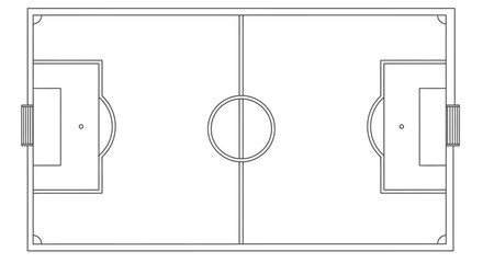 Blank outline of a full-size soccer football field with goalposts on an isolated white background. © mangun