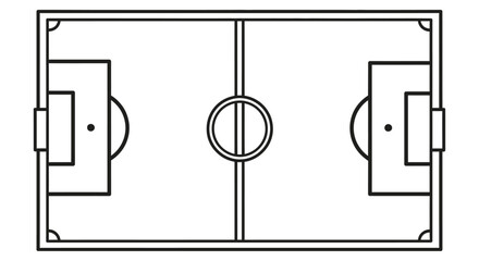 Blank outline of a full-size soccer football field with goalposts on an isolated white background. © mangun
