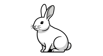 Obraz premium Simple black and white illustration of a rabbit sitting and looking forward