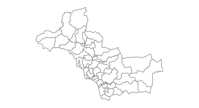 Nigeria Map Outline with States and Federal Capital Territory, isolated white background.