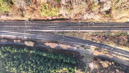 Aerial Drone View of Railway Tracks in Rural Landscape