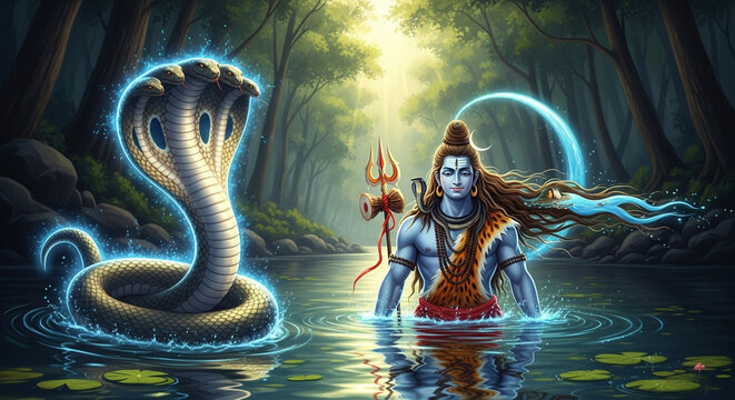 Shiva with Naga creature.