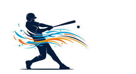 Baseball player hitting a ball with a bat in dynamic motion. © Khansa505