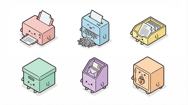 Cute kawaii trash bins recycling set isolated vector illustration colorful waste management
