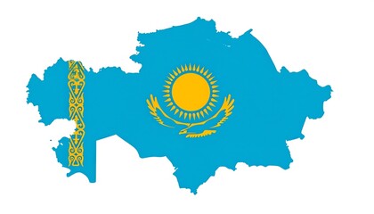 Stylized map outline filled with a bright blue background featuring the national flag