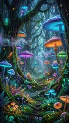 Fototapeta premium Magical Bioluminescent Mushroom Forest Fantasy Landscape