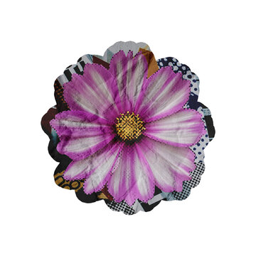 Template Pink and White Cosmos Flower Collage Art Design Element