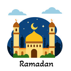 Fototapeta premium Flat illustration of a mosque. Simple pictures for Ramadan