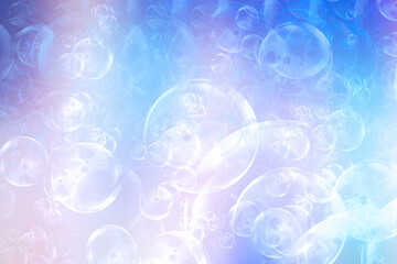 Fototapeta premium Abstract underwater illustration. Nice abstract gradient blue pink white lightening bokeh background with circles from unterwater bubbles. Beautiful blue texture with space.