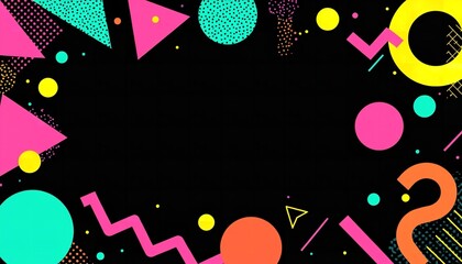 A vibrant and colorful abstract background with geometric shapes and bold lines on a black canvas