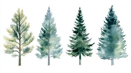 Obraz premium Abstract pine trees in watercolor for design and decoration in various settings