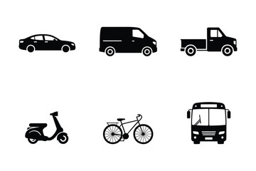 Fototapeta premium Vehicle Icons Car, Van, Truck, Scooter, Bicycle, Bus