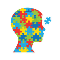 Puzzle Head Concept of Autism Awareness and Mental Focus