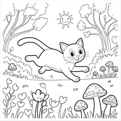 Fototapeta premium cute cat coloring book with kawaii kitten outline art, cat coloring page for kids, hand draw black line art.