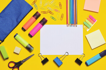 School supplies in full color. Zenith view and copy space.